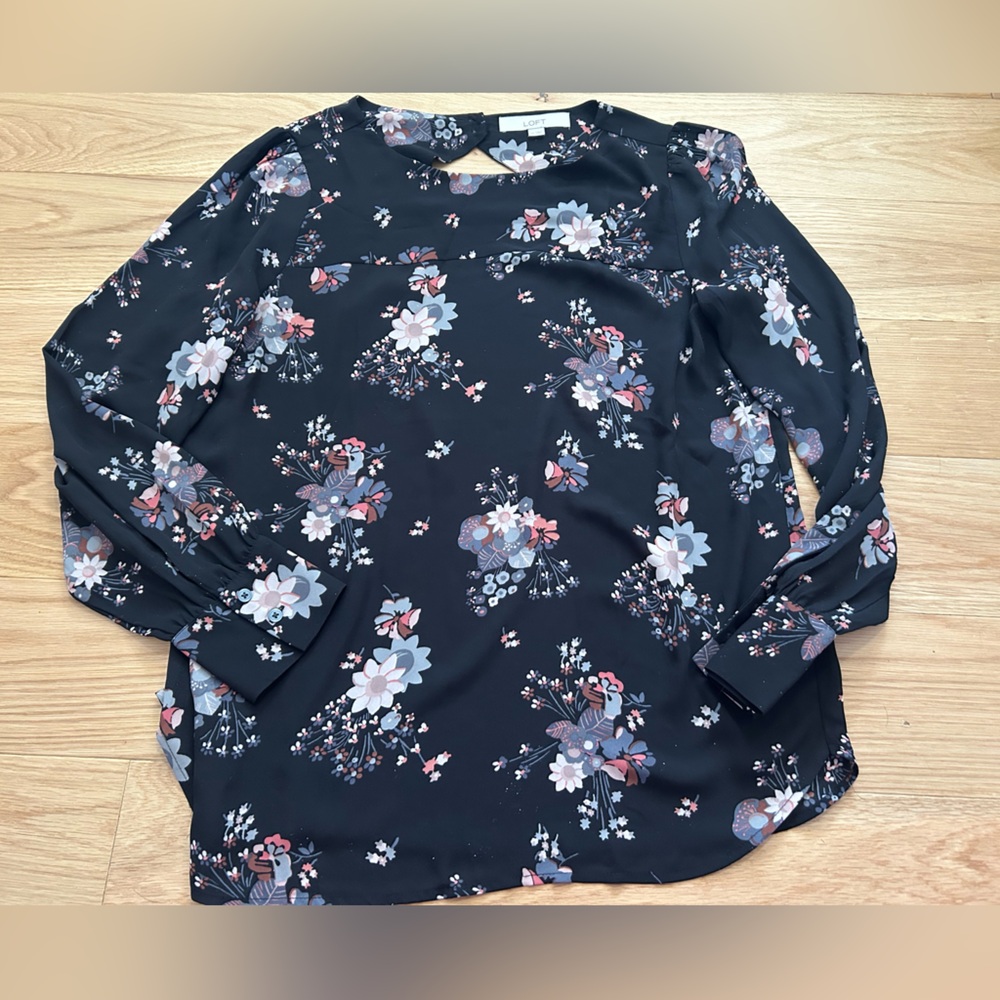 LOFT Floral Print Blouse Top Medium M